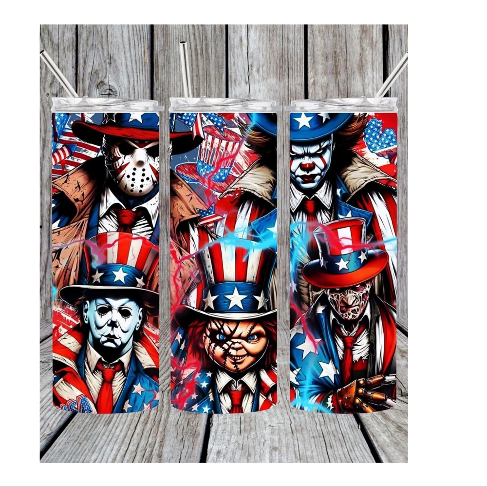 Patriotic Horror Themed Tumbler